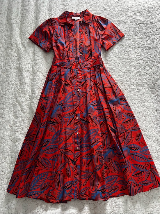 Alexis Dresses & Skirts - Alexis Red Button-Front Leaf Print Midi Dress
